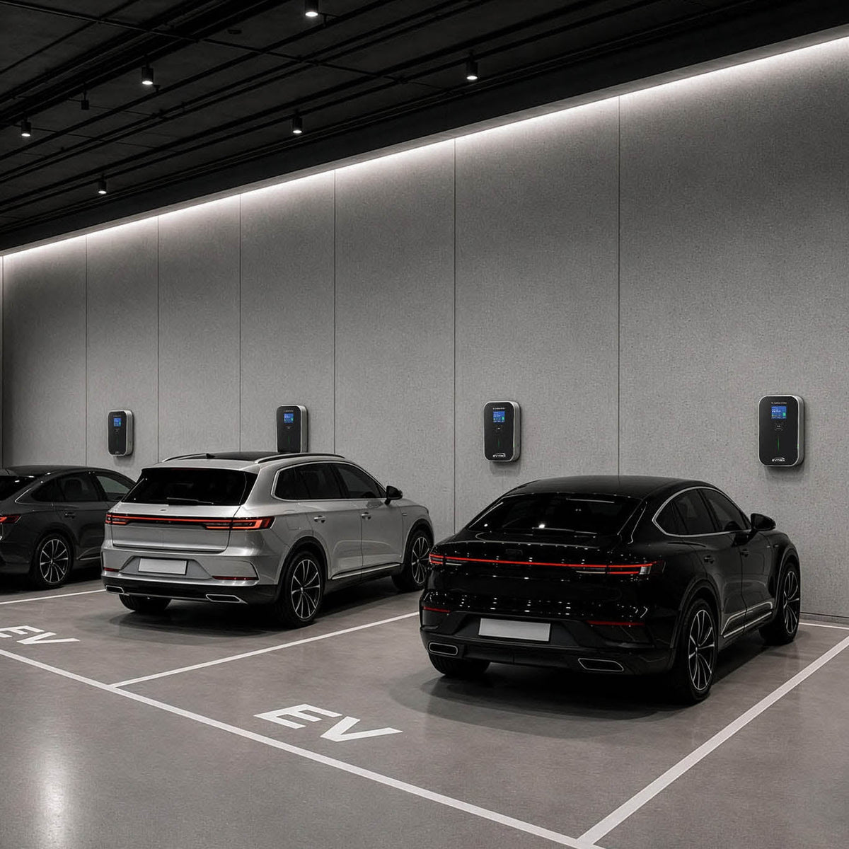 OCPP commercial EV charging station in a car park