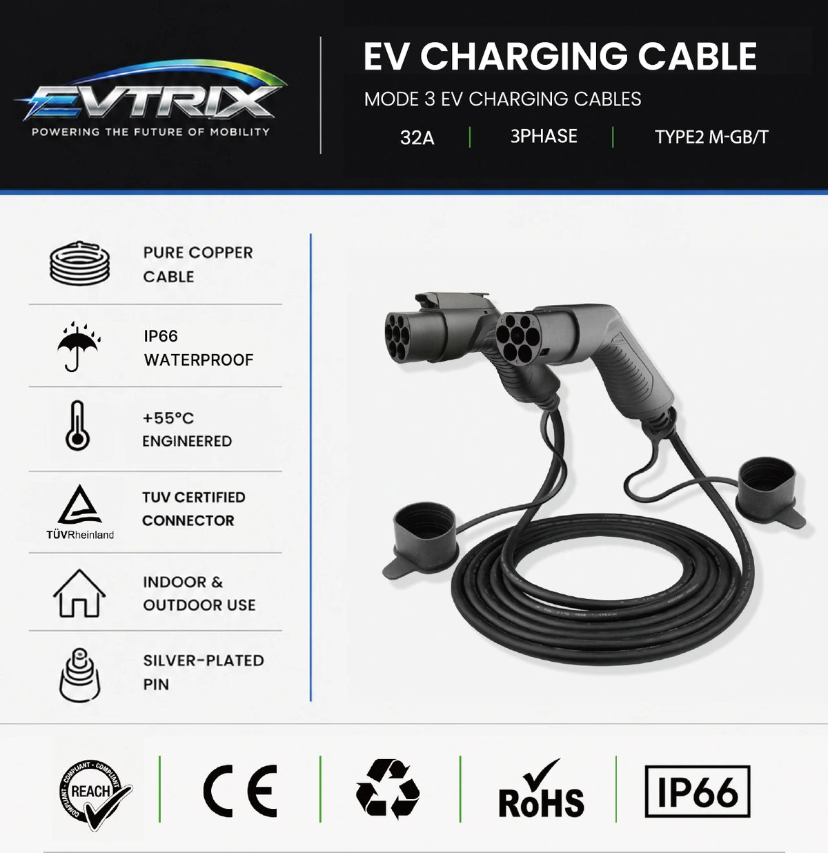 Type 2 to GB/T Charging Cable (22kW)