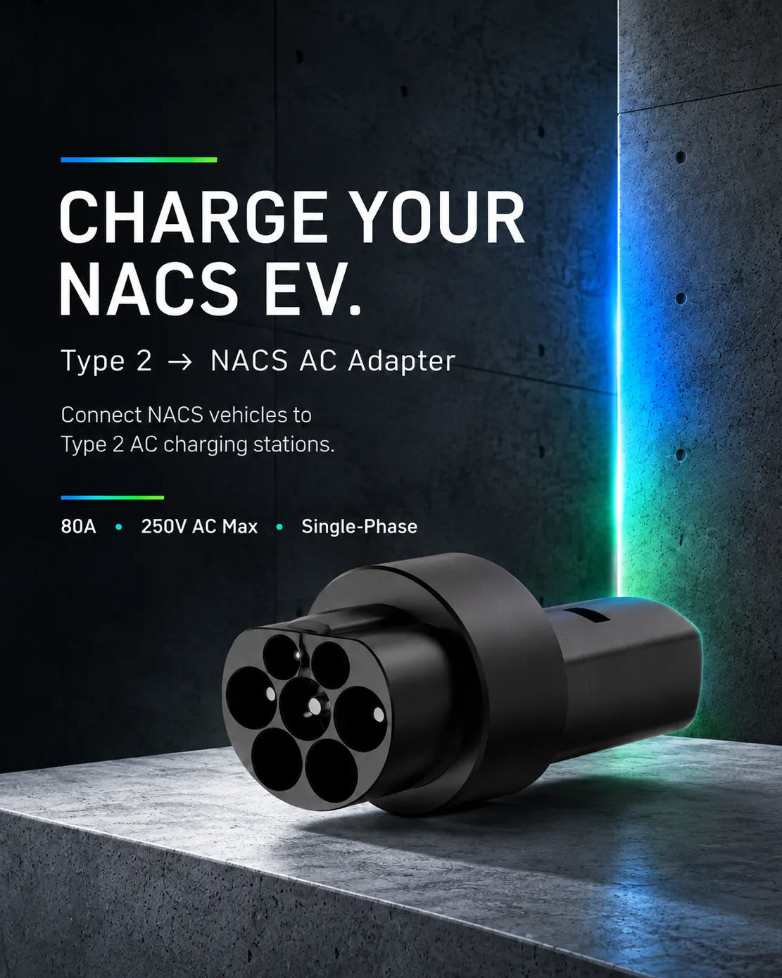 Type 2 to NACS AC Adapter