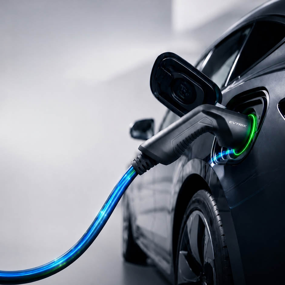Type 2 to Type 2 EV charging cable, 22kW, charging an electric car